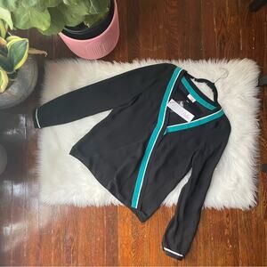 Parker SIlk Semi Sheer Black & Teal Top NWT “Carson Combo”